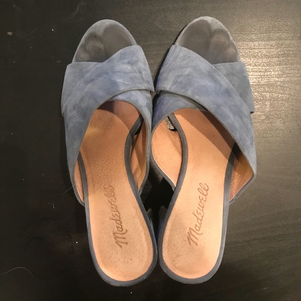 Madewell Suede Criss Cross Blue Heeled Sandal 6.5